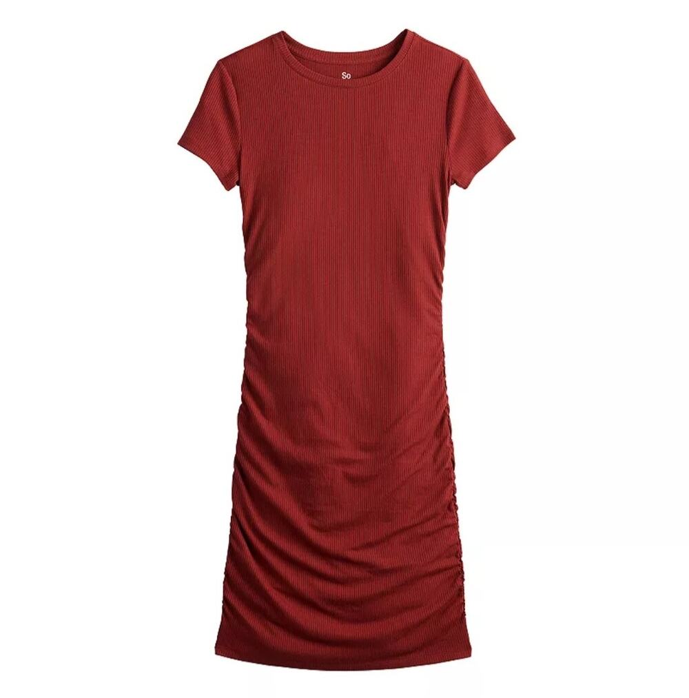 SO from Kohl's Ruched Bodycon Tee Shirt Dress Burgundy Wine Red Juniors Large